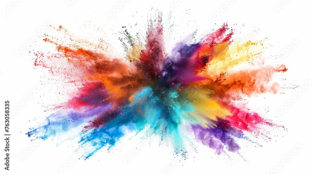Multicolored explosion of rainbow powder paint isolated on white, abstract creative background Multicolored explosion of rainbow powder paint isolated on white, abstract creative background