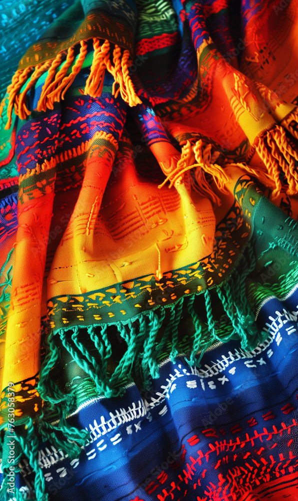 Fototapeta premium Bright colorful poncho background for Cinco de Mayo celebration. Vertical banner 3:5