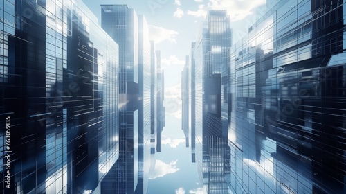 Reflective Skyscraper Business Office Buildings, Modern City Urban Landscape, 3D Render