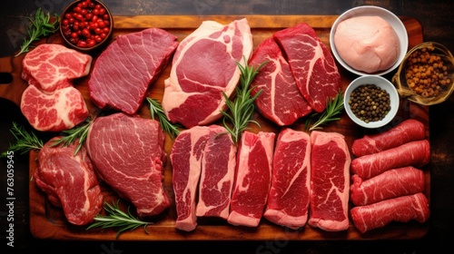 Fresh raw meat on a wooden cutting board, perfect for food preparation concepts