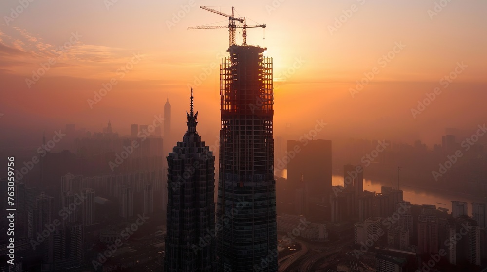 skyscraper's top floors still under construction skyscraper's top floors still under construction