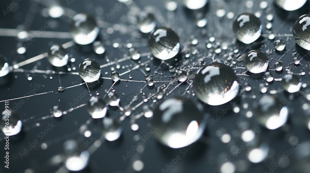 Close up of water droplets on a delicate spider web, perfect for nature and macro photography projects Close up of water droplets on a delicate spider web, perfect for nature and macro photography projects