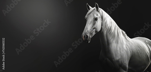An elegant white horse captured in profile with a subtle shine against a gradient dark background. © Jan