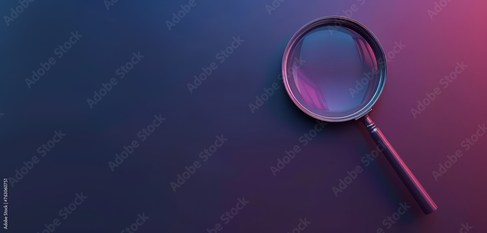 A magnifying glass set against a dark red to purple gradient. A magnifying glass set against a dark red to purple gradient.