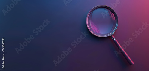 A magnifying glass set against a dark red to purple gradient.