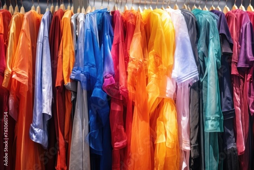 Colorful shirts hanging on a rack, suitable for fashion and retail concepts