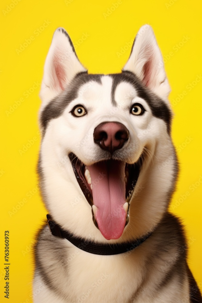 Close up of a dog with its mouth open, suitable for pet related designs