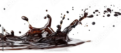 A closeup shot of a coffee splash on a white surface resembling an abstract painting inspired by nature with elements of liquid, plant, and tree