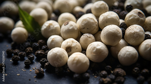Portion of White Pepper as detailed close up 