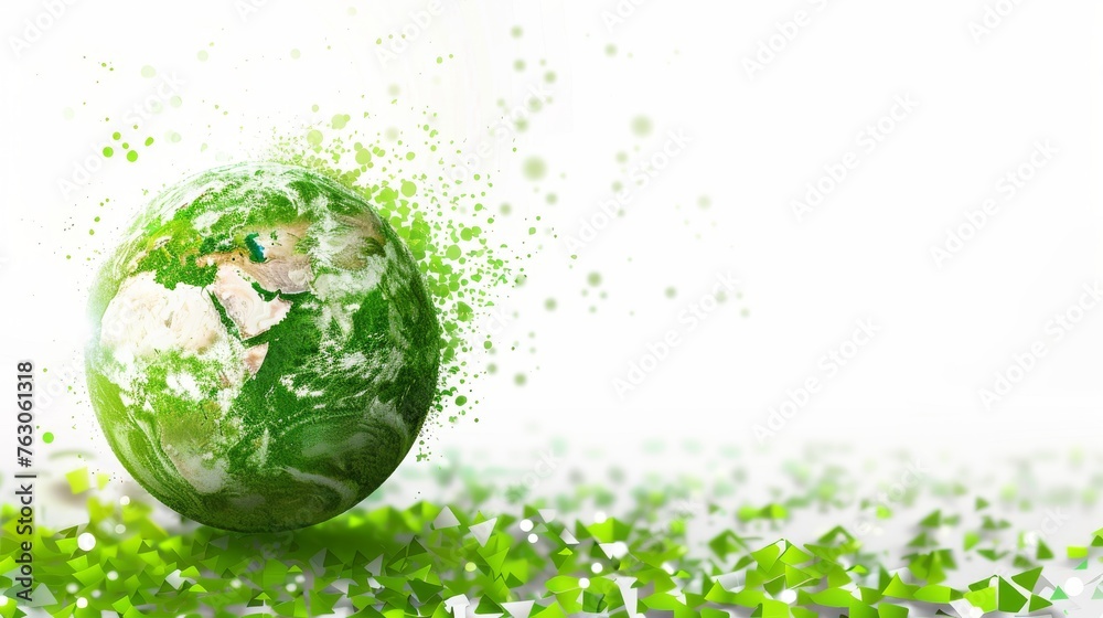 Vibrant Earth Day celebration, green globe on white background, environmental conservation digital illustration Vibrant Earth Day celebration, green globe on white background, environmental conservation digital illustration