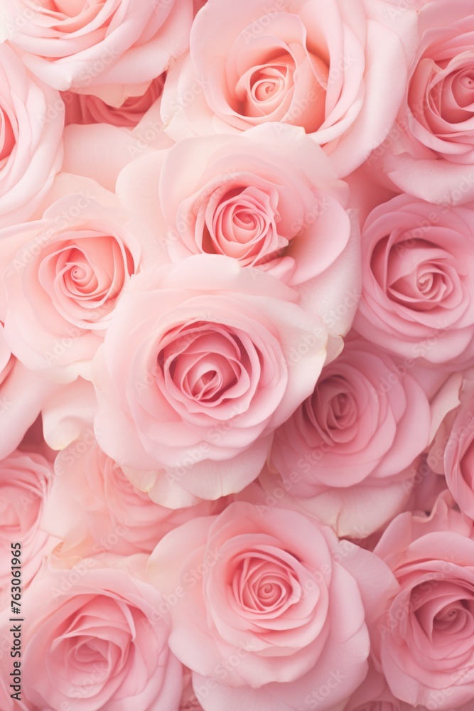 Pink roses arranged on a table, perfect for home decor or event planning Pink roses arranged on a table, perfect for home decor or event planning