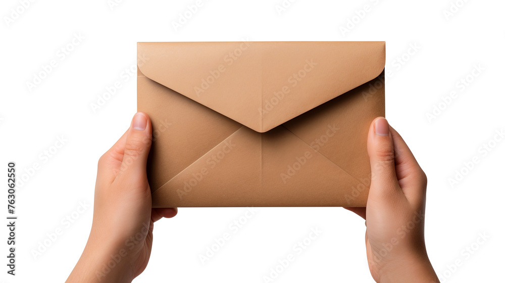 Hand holding envelope isolated on transparent background Remove png, Clipping Path, pen tool