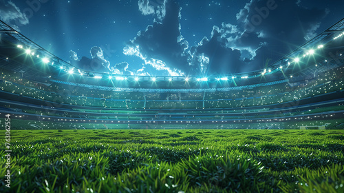 Grand soccer stadium  its sprawling expanse softly blurred  creating an ethereal atmosphere