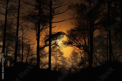 Sunlight filtering through dense forest trees  suitable for nature and environmental themes