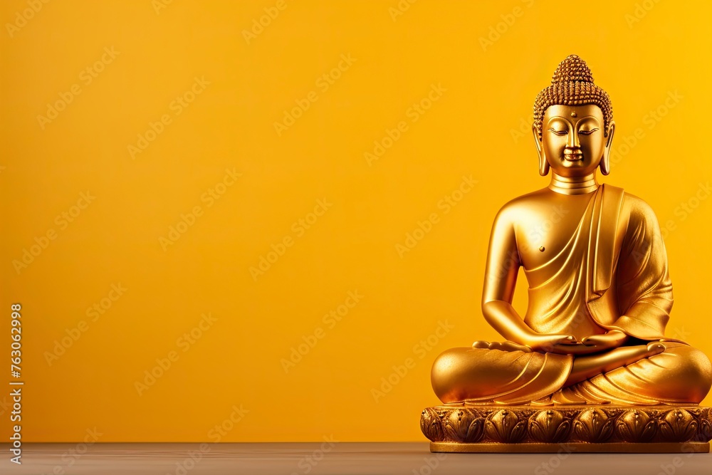 Buddha statue on golden background and copy space - generative ai Buddha statue on golden background and copy space - generative ai