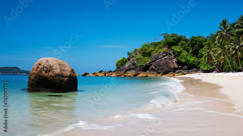 Sandy Beach with Beachrock at Nyaung Oo phee Island 