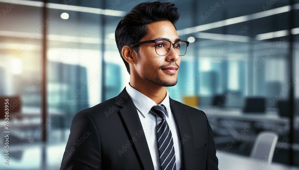 Asian businessman with high-tech office background. Asian businessman with high-tech office background.
