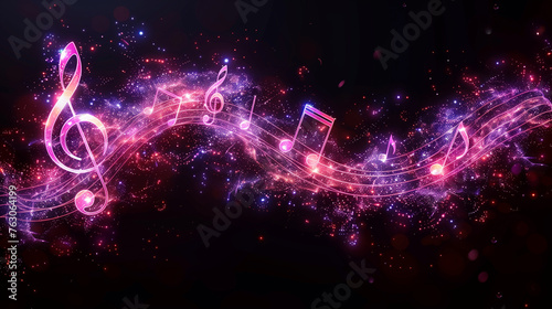 Glowing Purple Music Icons. Generative AI.