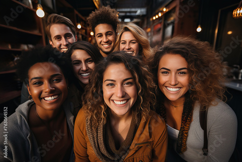A group of smiling students of different nationalities.