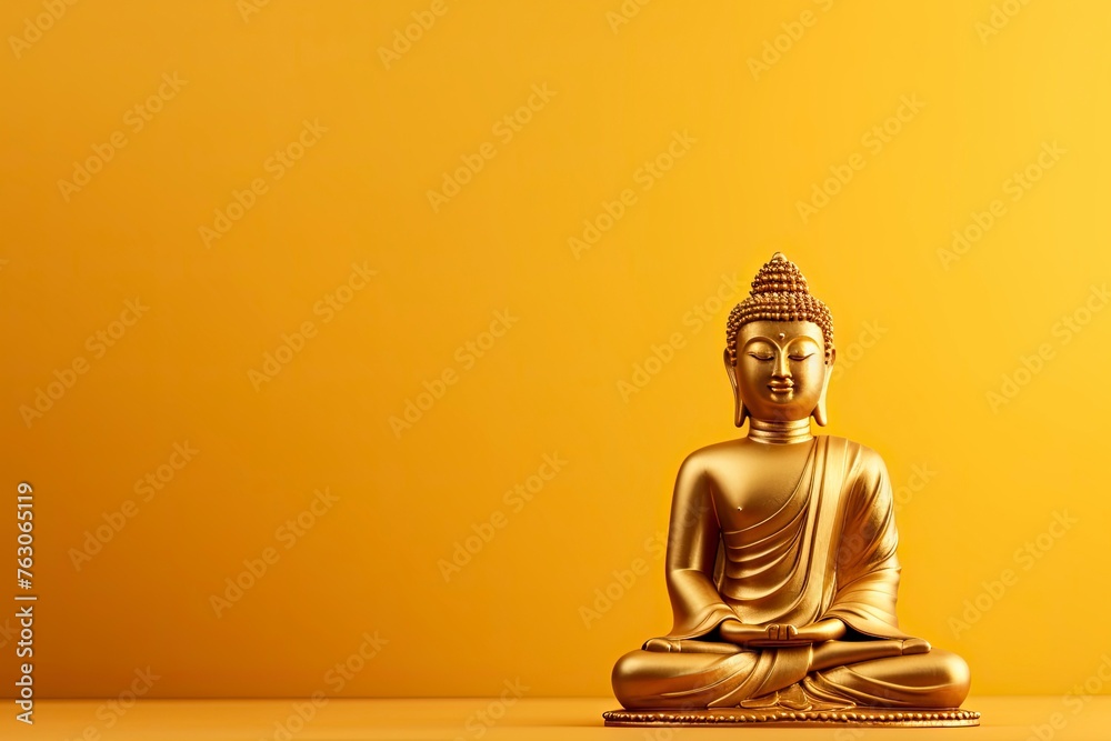 Buddha statue on golden background and copy space - generative ai Buddha statue on golden background and copy space - generative ai