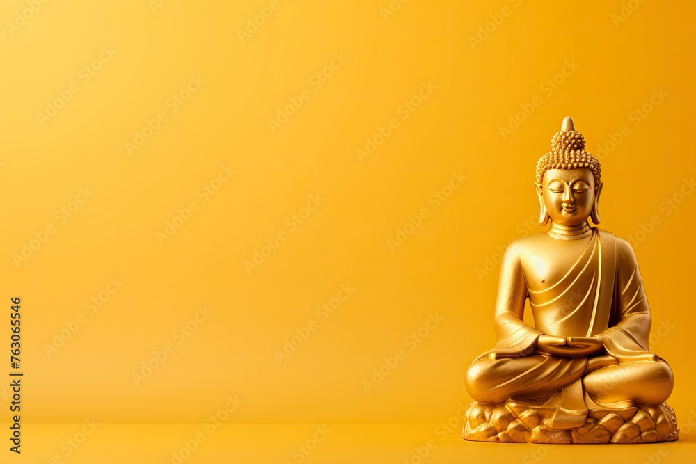 Buddha statue on golden background and copy space - generative ai Buddha statue on golden background and copy space - generative ai