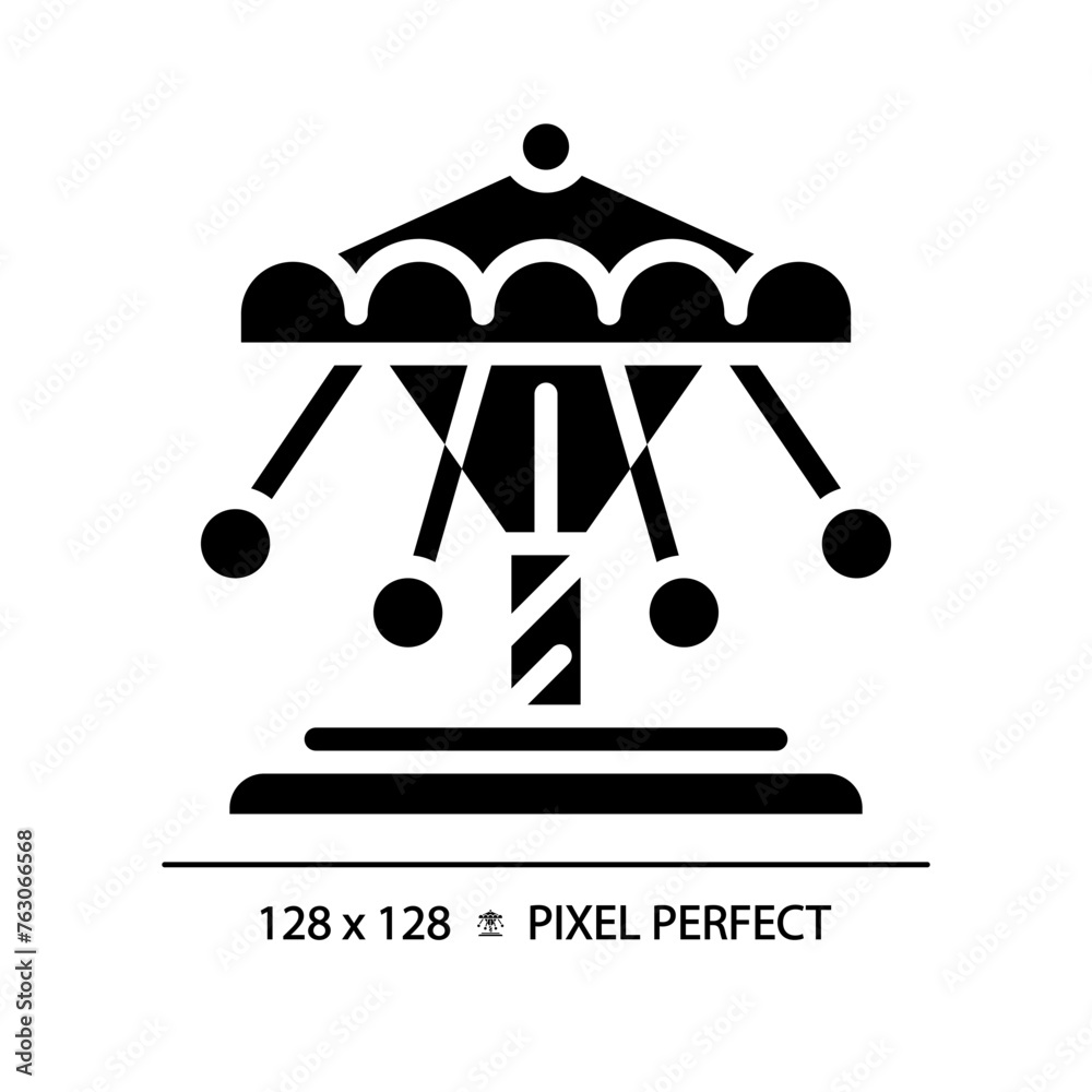 Symbol For Ride Swinging chain carousel pixel perfect black glyph icon. Fairground park ...