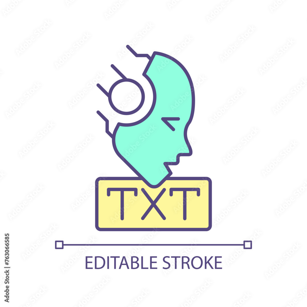 Ai text processing RGB color icon. Virtual chatbot assistant. Data pre processing, summarization. Modern technology. Isolated vector illustration. Simple filled line drawing. Editable stroke