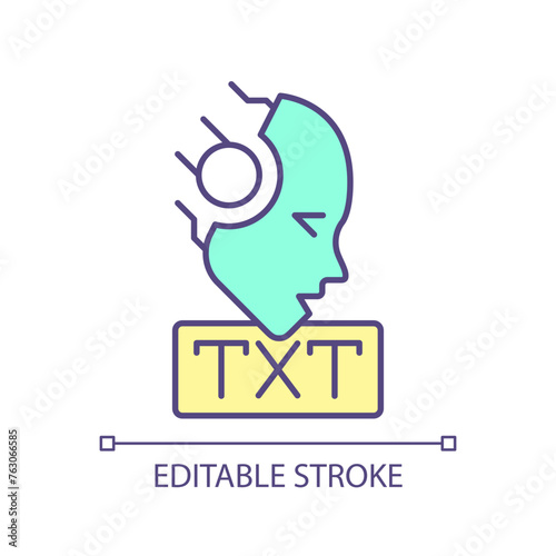 Ai text processing RGB color icon. Virtual chatbot assistant. Data pre processing, summarization. Modern technology. Isolated vector illustration. Simple filled line drawing. Editable stroke
