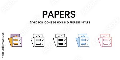 Papers  icons set in different style vector stock illustration