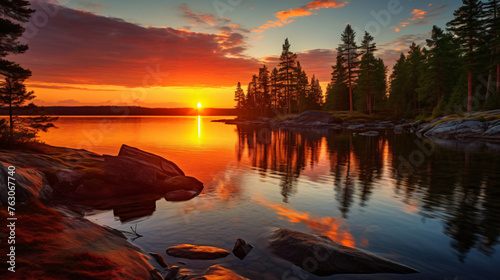 Sunset in North Karelia Finland .. photo