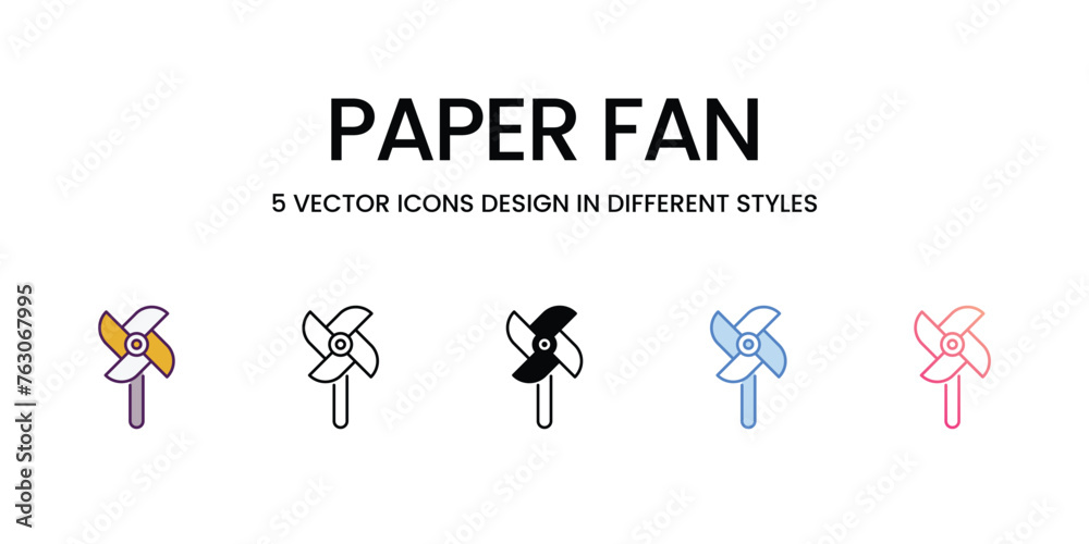 Paper Fan icons set in different style vector stock illustration