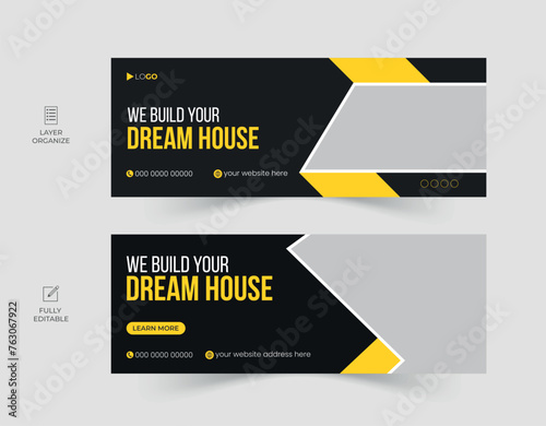 Construction facebook cover design, home repair social media banner, web banner ads template.
