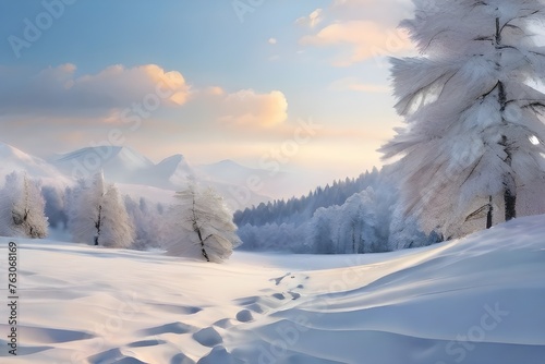 Tranquil winter background with fresh snowfall Generative AI © Mirza