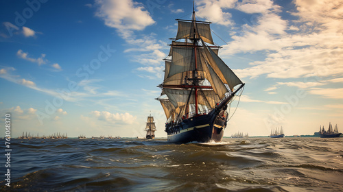 Tall ship the Stad Amsterdam is sailing from IJmuiden