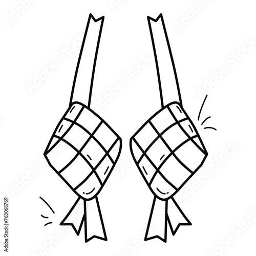 ketupat vector, black and white outline design illustration