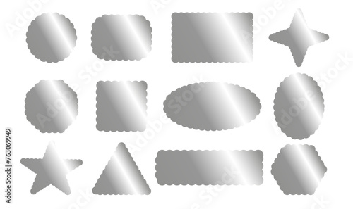  Retro design silver elements scalloped frames. Scalloped edge rectangle, star, ellipse, circle and square shapes