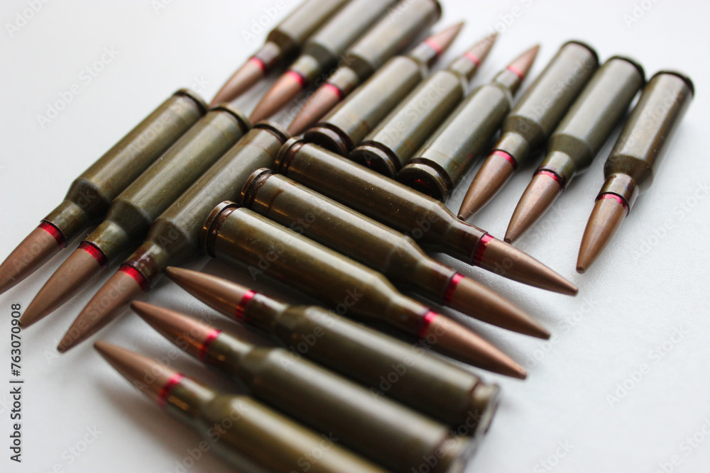 Angle View Of Real Bullets Caliber 5.45 Laid Out In Square Order Isolated On White Angle View Of Real Bullets Caliber 5.45 Laid Out In Square Order Isolated On White