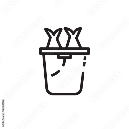 bucket catch fish line icon