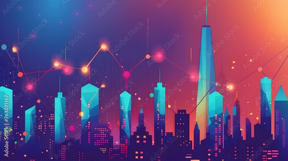 Vibrant Digital Cityscape with Glowing Graphs, Perfect for Technology Presentations Vibrant Digital Cityscape with Glowing Graphs, Perfect for Technology Presentations
