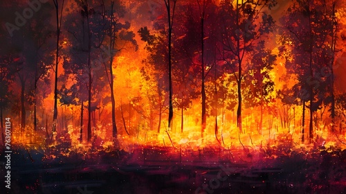 Forest Wildfire Painting, for raising awareness on forest conservation and climate action
