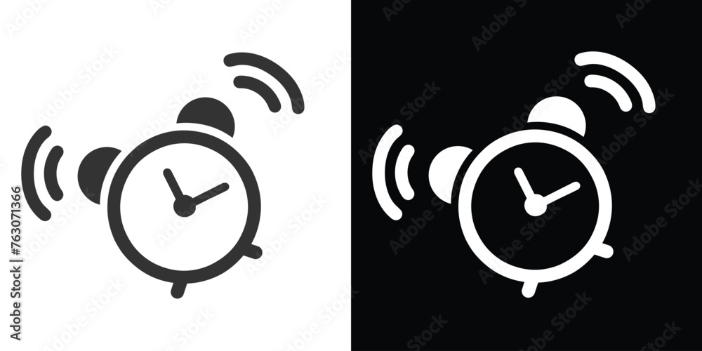alarm ring icon on black and white - obrazy, fototapety, plakaty 