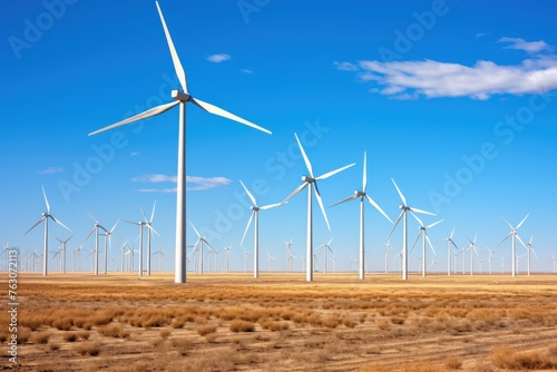 Wind power station in the plant. Renewable energy, ecology, environment concept