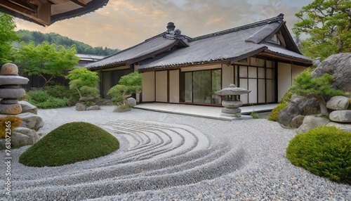 japanese garden photorealistic symmetric zen dry garden