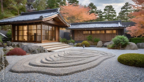 japanese garden photorealistic symmetric zen dry garden