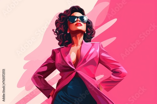 proud business woman in elegant pink suit illustration