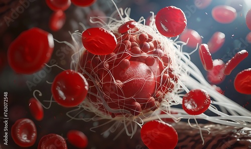 Visualizing Blood Clot Formation in Veins. Platelets, Fibrin, and Red Blood Cells photo