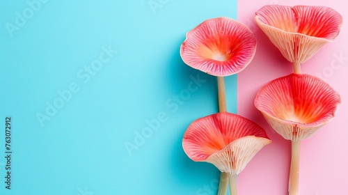 Trumpet mushroom king pleurotus eryngii on soft pastel colored background   natural beauty