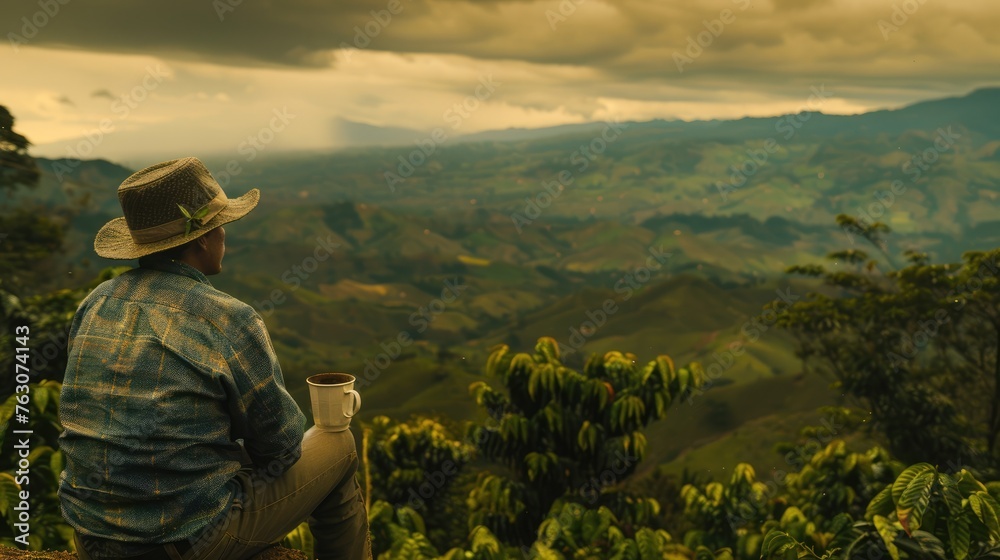 Enjoy a cup of coffee while overlooking a coffee plantation Enjoy a cup of coffee while overlooking a coffee plantation