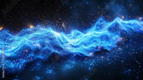 A magical star dust sparks light effect in an explosion on a black background. A blue glow of light glitters with a sparkling texture. Modern illustration of a magical star dust sparkling light