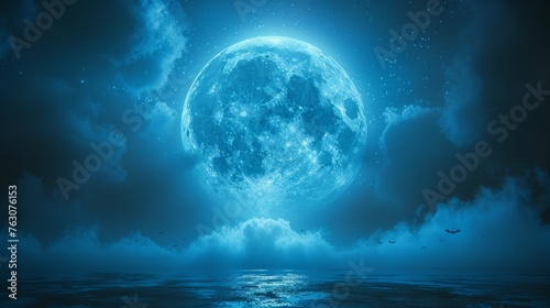 It contains a 3D illustration depicting a spookily moon in a cloudy sky with bats on Halloween Night.